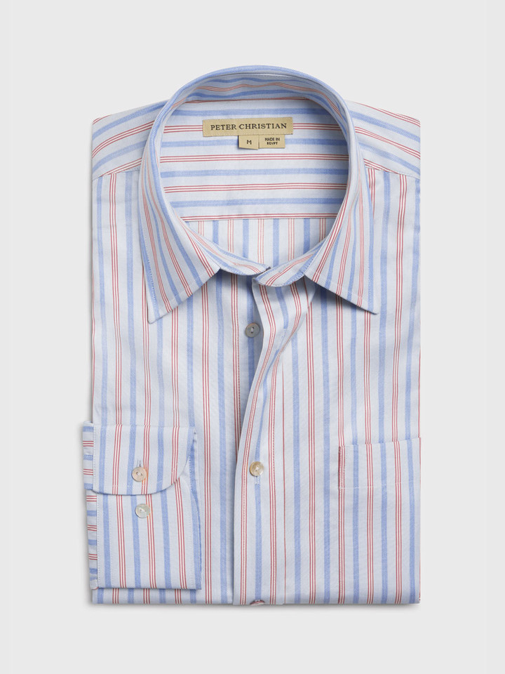 Blue and Claret Egyptian Cotton Long Sleeve Shirt