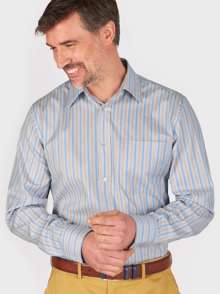 Egyptian Cotton Long Sleeve Shirt in Blue and Gold