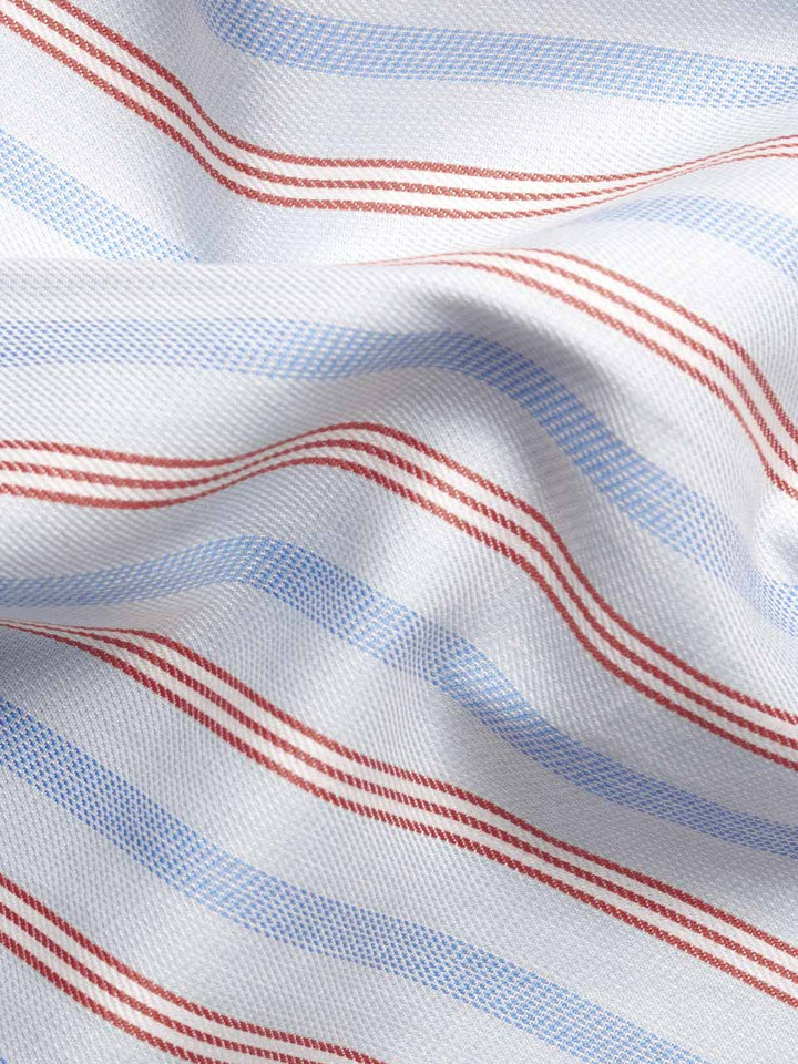 Mens Blue and Claret Egyptian Cotton Short Sleeve Shirt Fabric Closeup