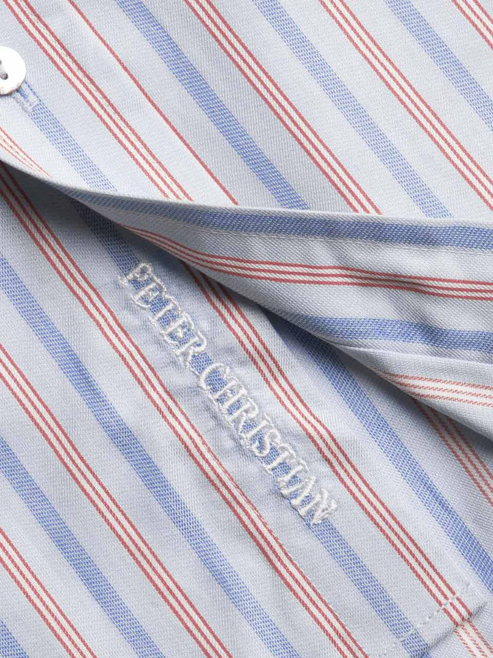 Mens Blue and Claret Egyptian Cotton Short Sleeve Shirt Emroidery