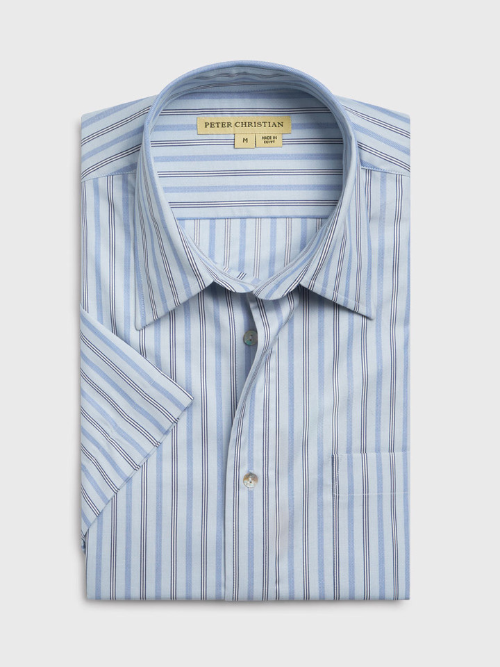 Blue and Navy Egyptian Cotton Short Sleeve Shirt