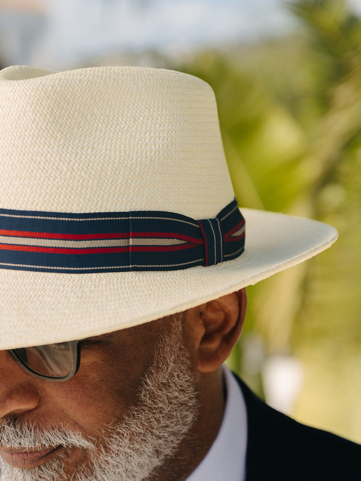 Natural Regimental Panama Hat Model Detail