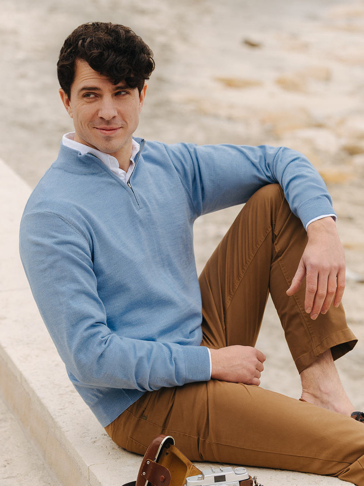 Duck Egg Blue Merino Zip Jumper