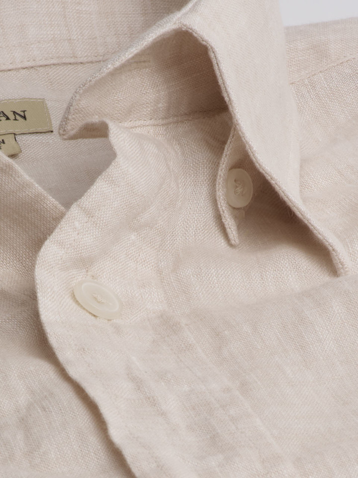 Mens Natural Linen Long Sleeve Shirt Button Down