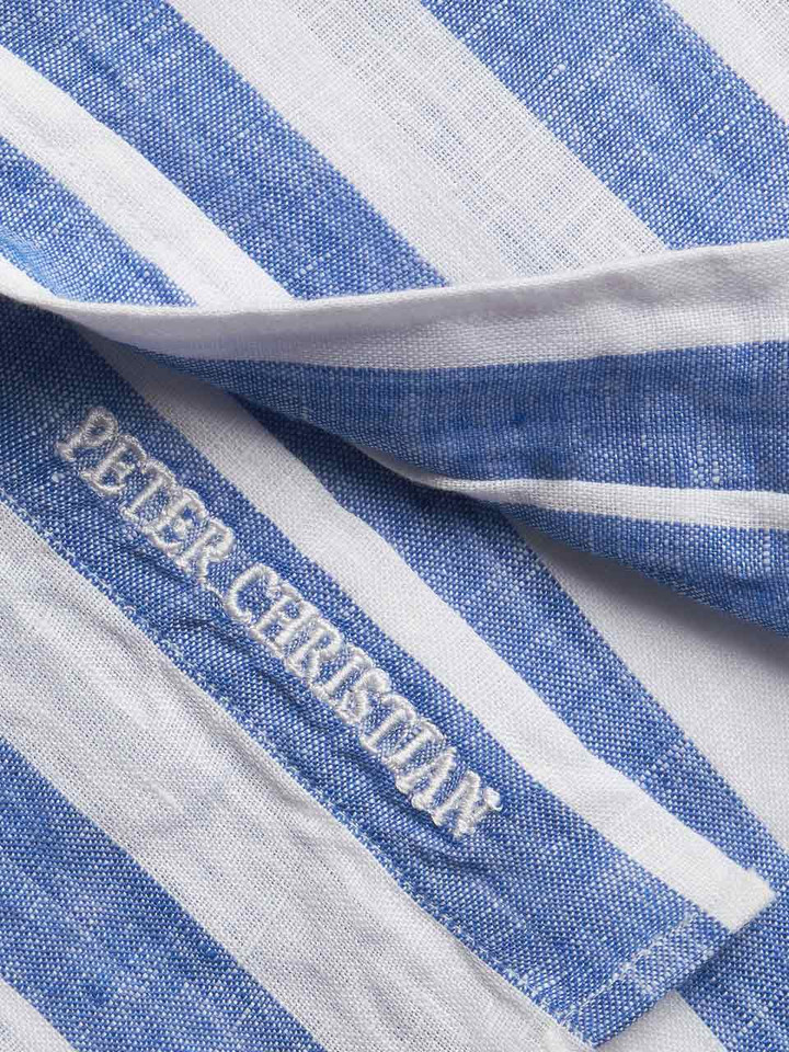 Blue & White Stripe Linen Nehru Shirt