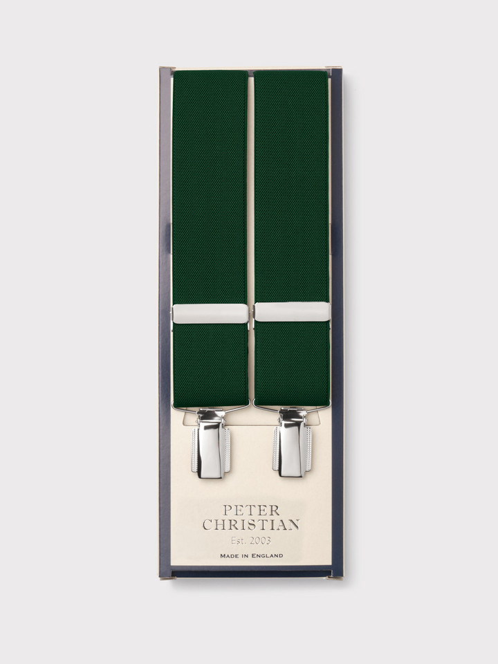 Men's Plain Green Braces with Nickel Clips Box
