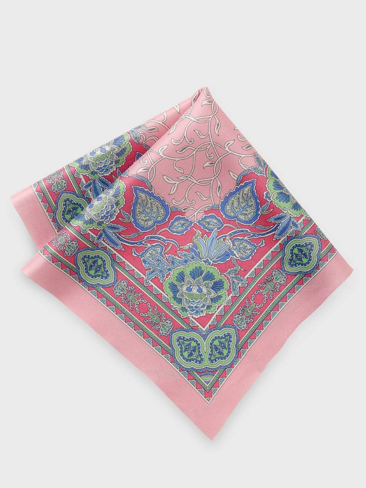 Mens Pink Botanical Pocket Square Flat Folded