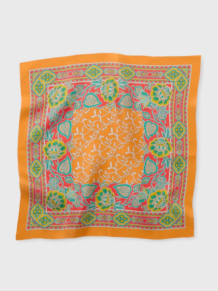 Mens Orange Botanical Pocket Square Flat