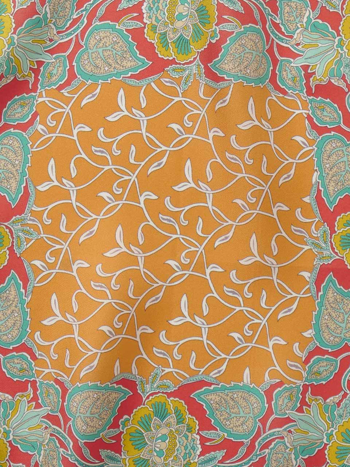 Mens Orange Botanical Pocket Square Flat Closeup