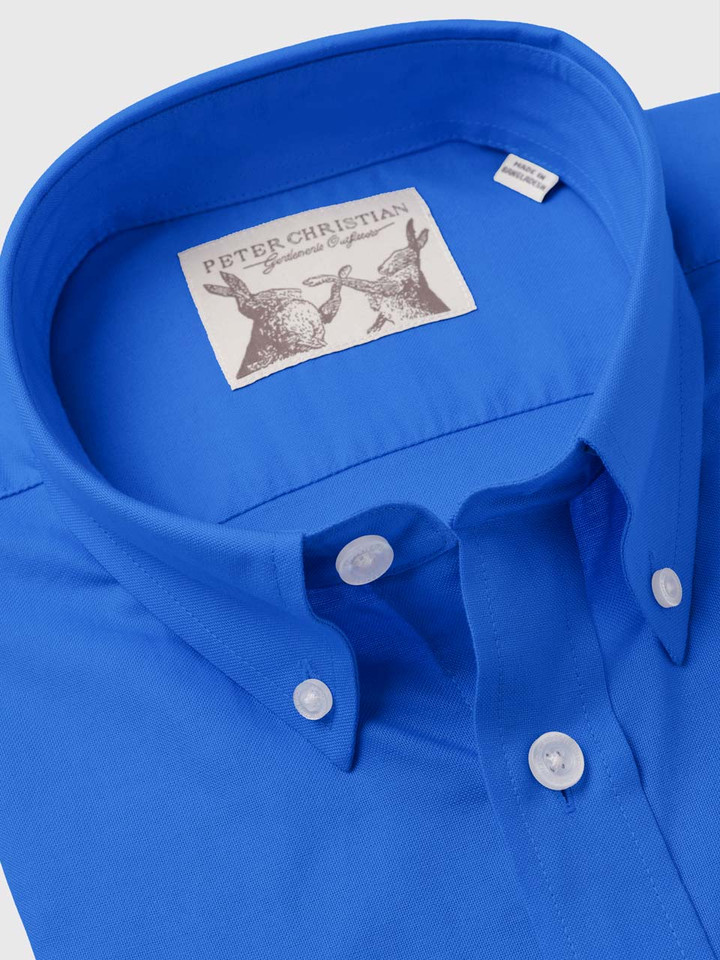 Button-down collar of Men's Cobalt Blue Long Sleeve Oxford Shirt