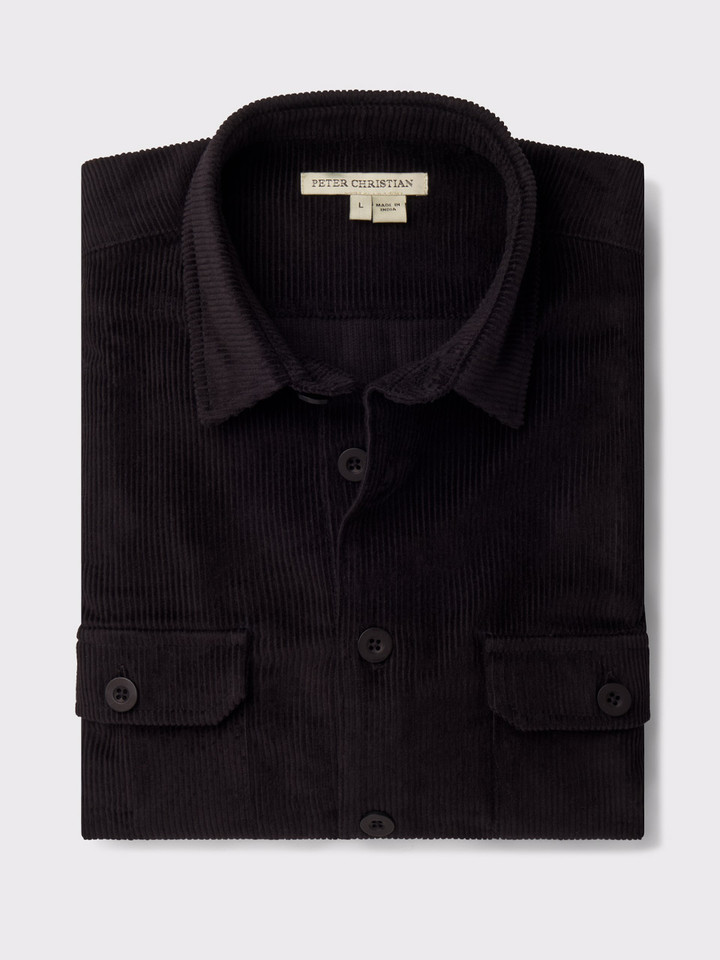 Mens Black Cord Shacket Folded