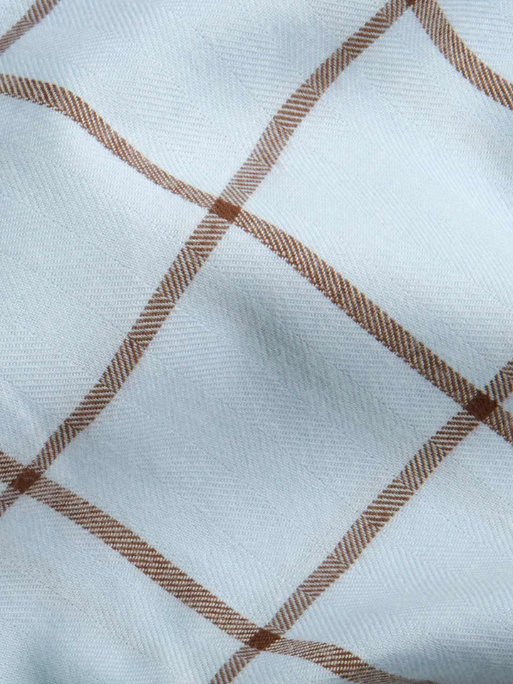 Mens Blue Window Pane Check Shirt Fabric Closeup
