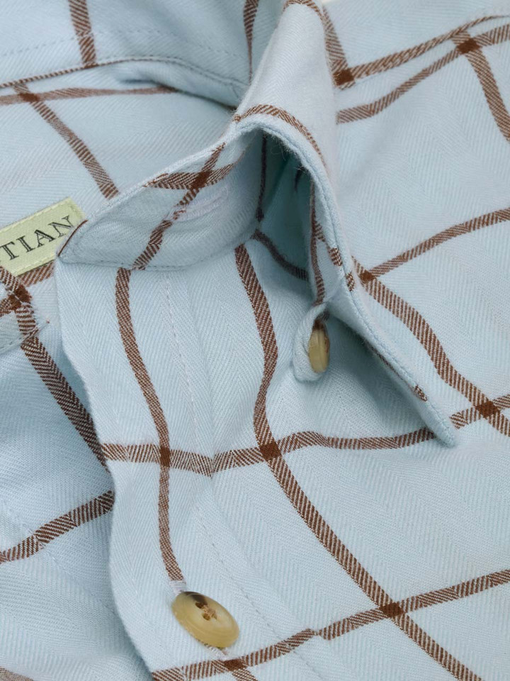 Mens Blue Window Pane Check Shirt Hidden Button Down