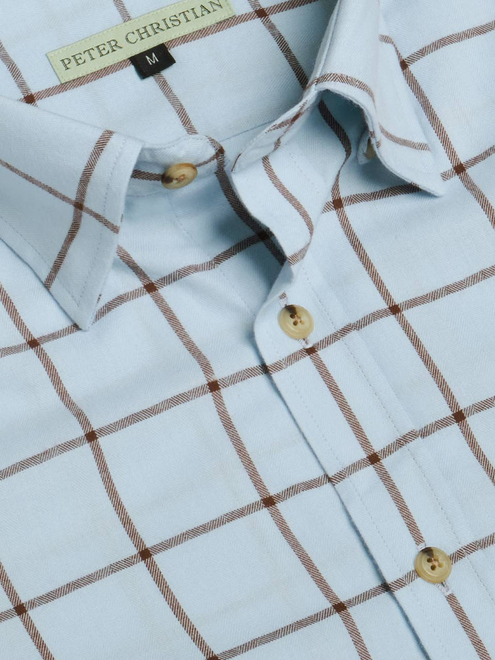 Mens Blue Window Pane Check Shirt Collar Detail