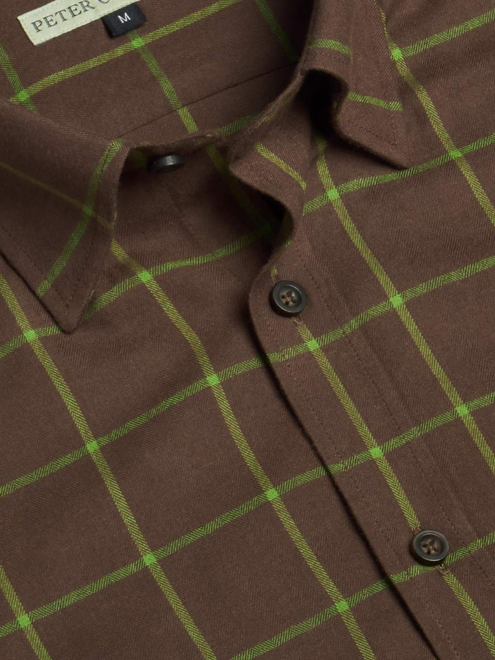 Mens Walnut Window Pane Check Shirt Collar Closeup