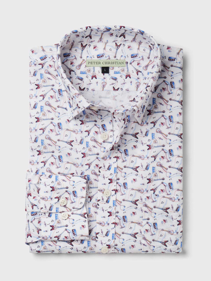 Mens Musical Print 100% Cotton Shirt Folded