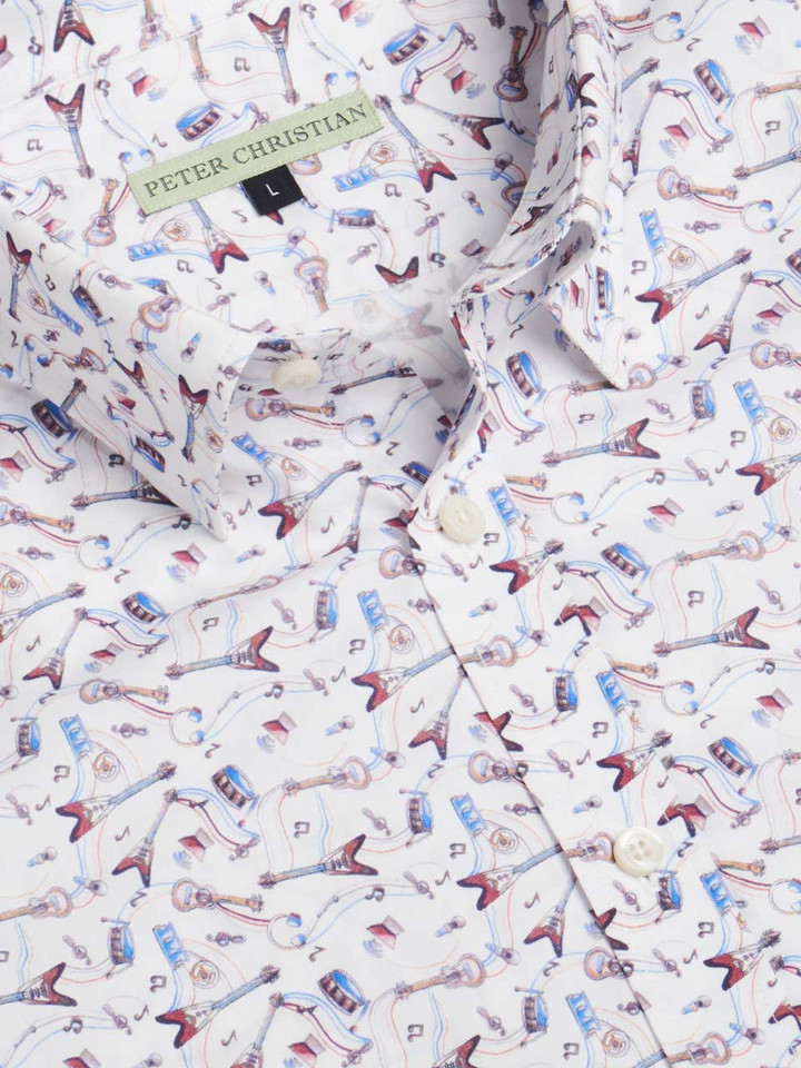 Mens Musical Print 100% Cotton Shirt Collar