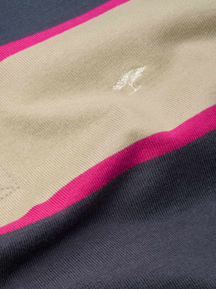 Mens Navy and Stone Striped Rugby Top Fabric Closeup