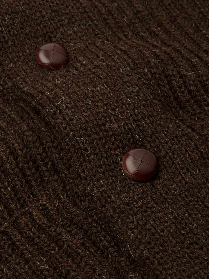 Mens Espresso Shawl Neck Cardigan Closeup
