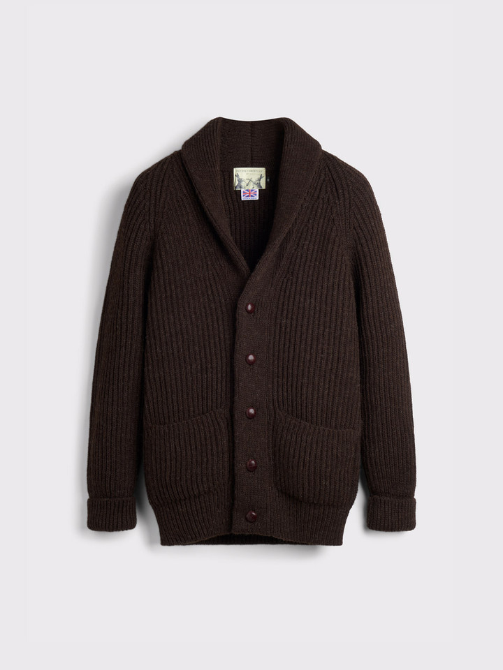 Mens Espresso Shawl Neck Cardigan Front