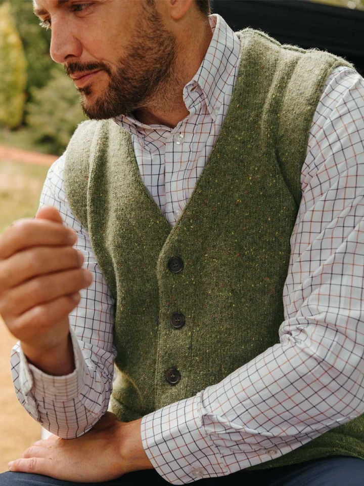 Mens Thyme Knitted Waistcoat on Model