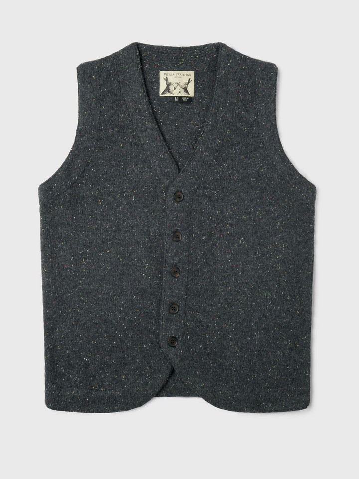 Mens Charcoal Knitted Waistcoat Flat