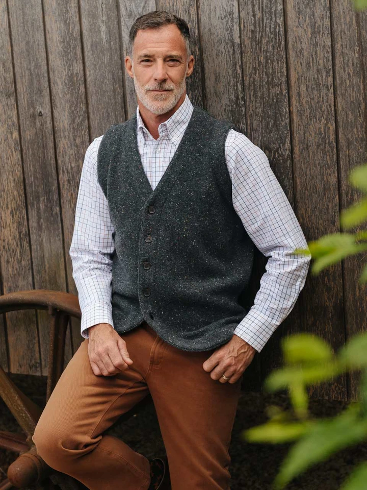 Mens Charcoal Knitted Waistcoat on Model