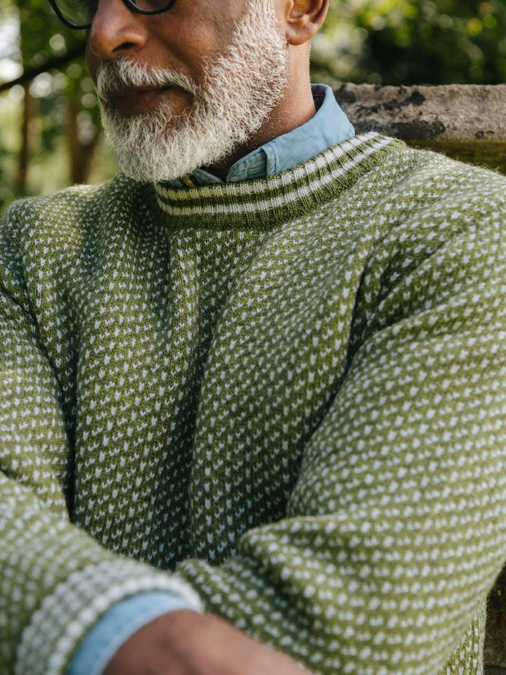 Mens Sage Norwegian Style Jumper on Model