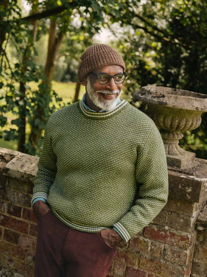Mens Sage Norwegian Style Jumper on Model