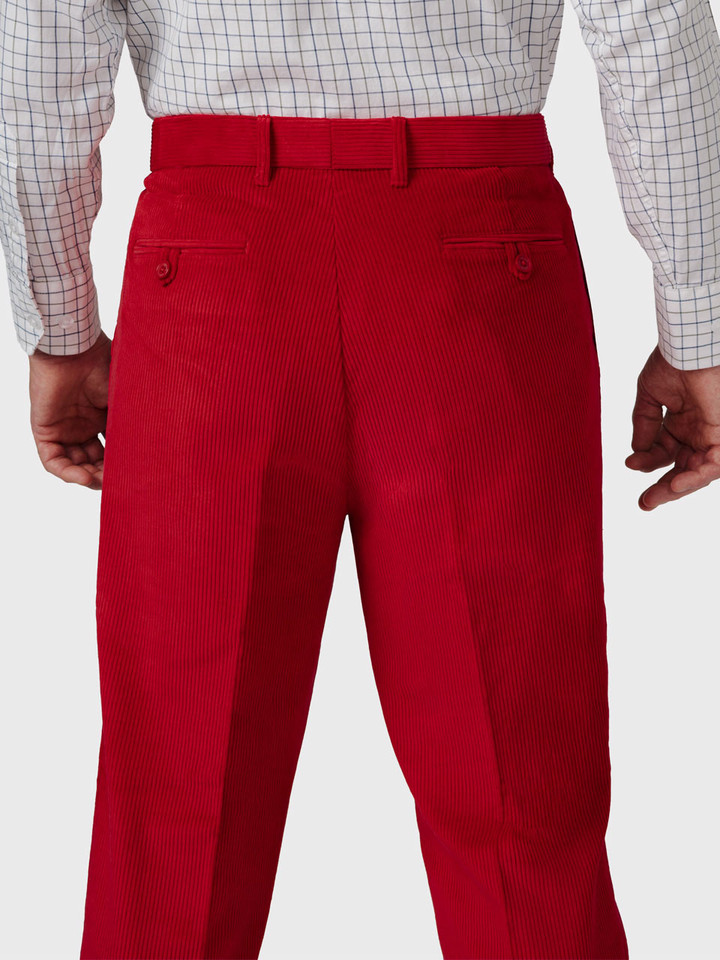 Mens Poppy Red County Corduroy Trousers on Model Back