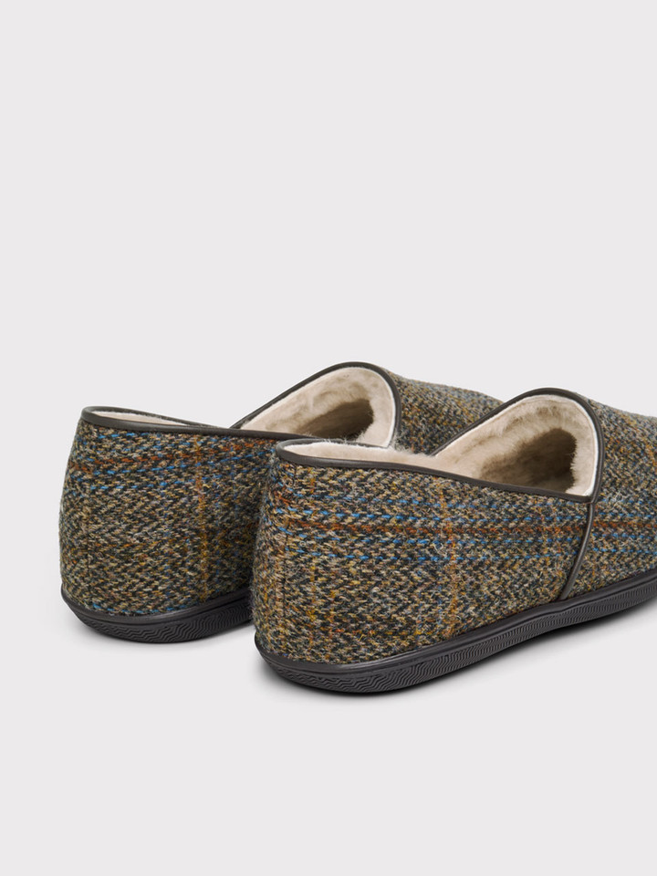 Mens Bronze Draper Harris Tweed® Sheepskin Slippers Both Heels