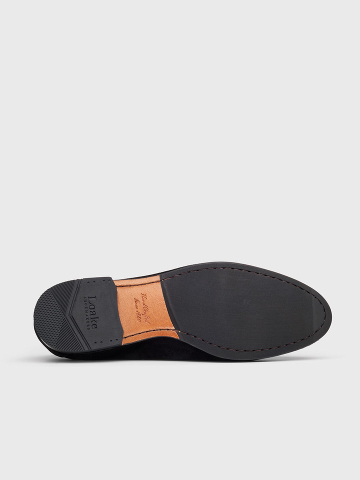 Mens Black Loake Belgrave Suede Loafer Sole