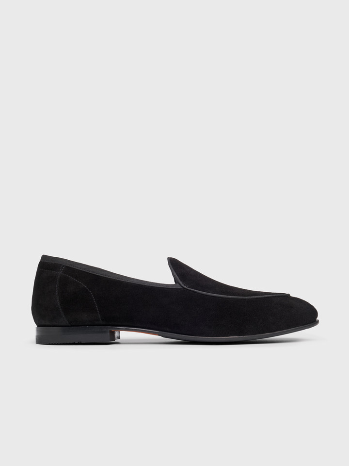 Mens Black Loake Belgrave Suede Loafer Single Side