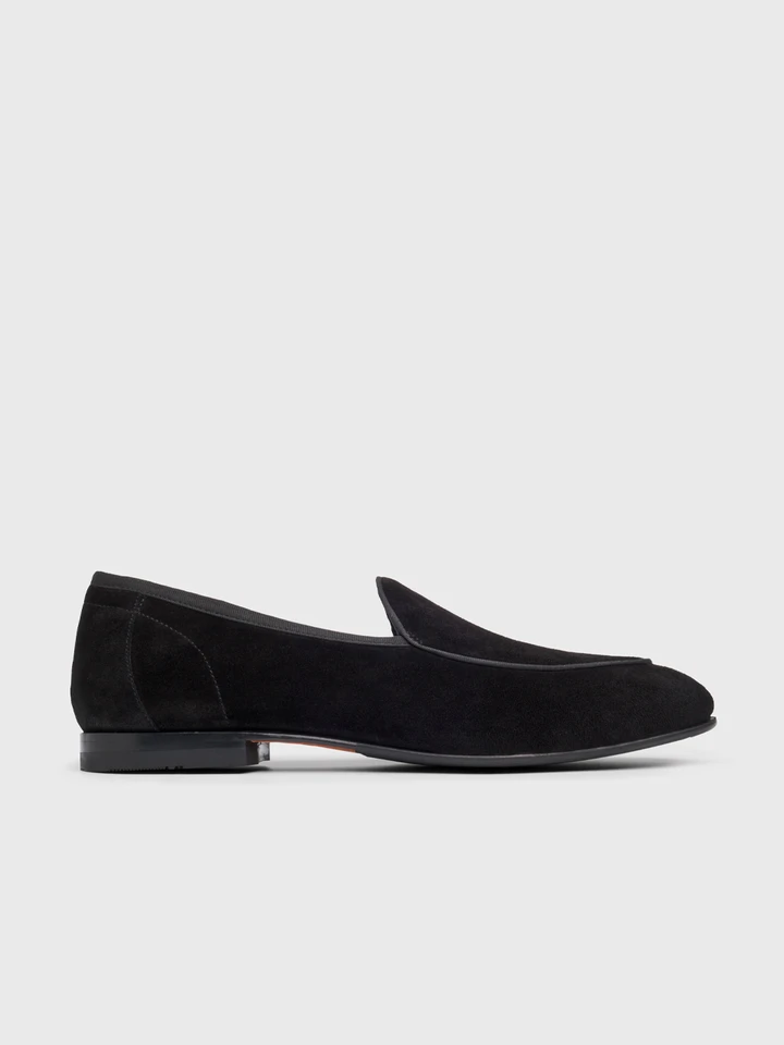 Mens Black Loake Belgrave Suede Loafer Single Side