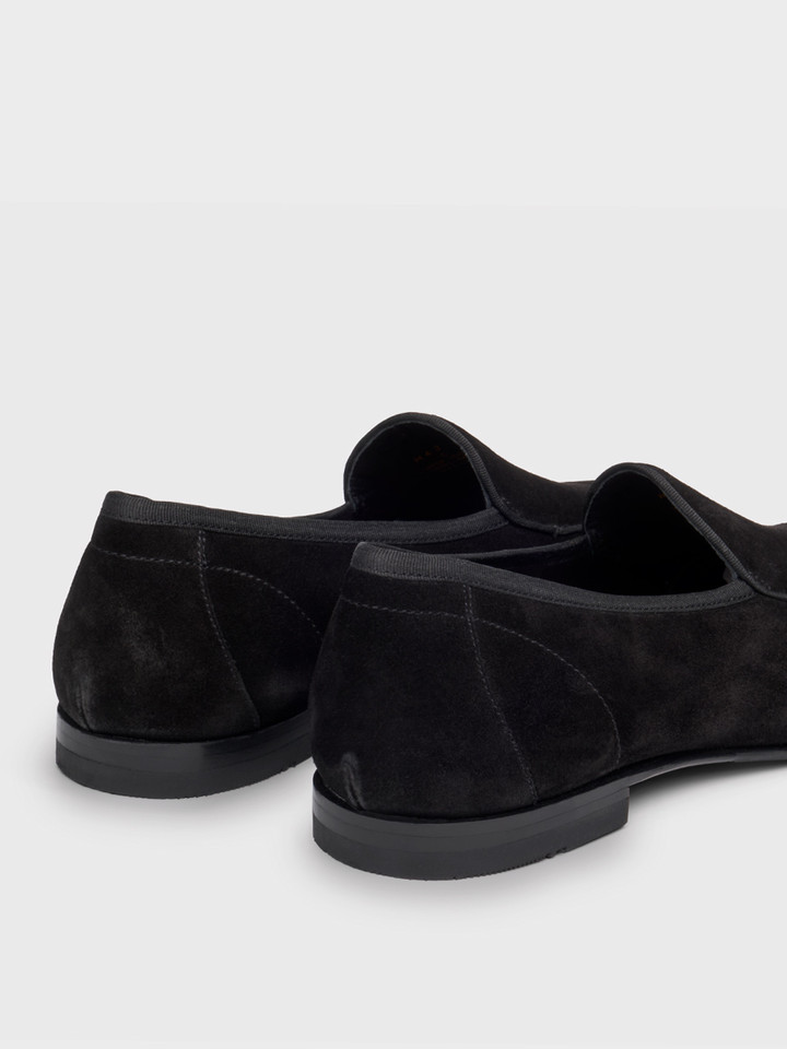 Mens Black Loake Belgrave Suede Loafer Heels