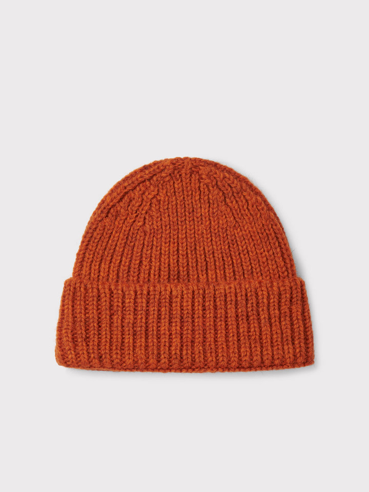 Mens Orange British Wool Beanie Hat