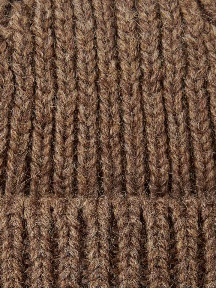 Walnut Brown British Wool Beanie Hat Closeup