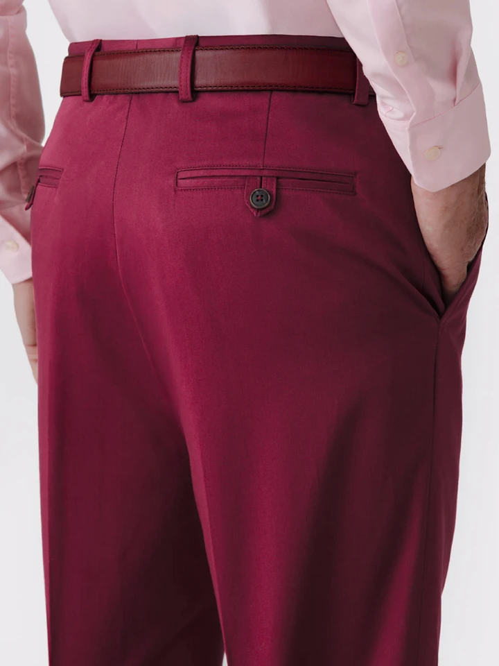 Mens Bordeaux ultimate Chinos on Model Back Pockets