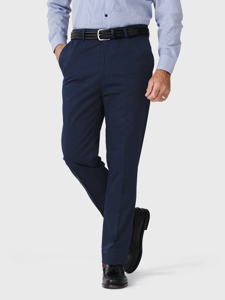 Mens Navy Slim Fit Elevated Chinos on Model