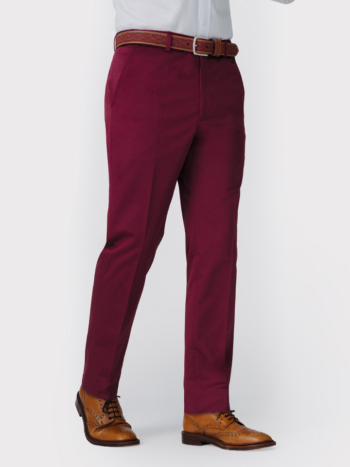 Mens Bordeaux Slim Fit Elevated Chinos on Model