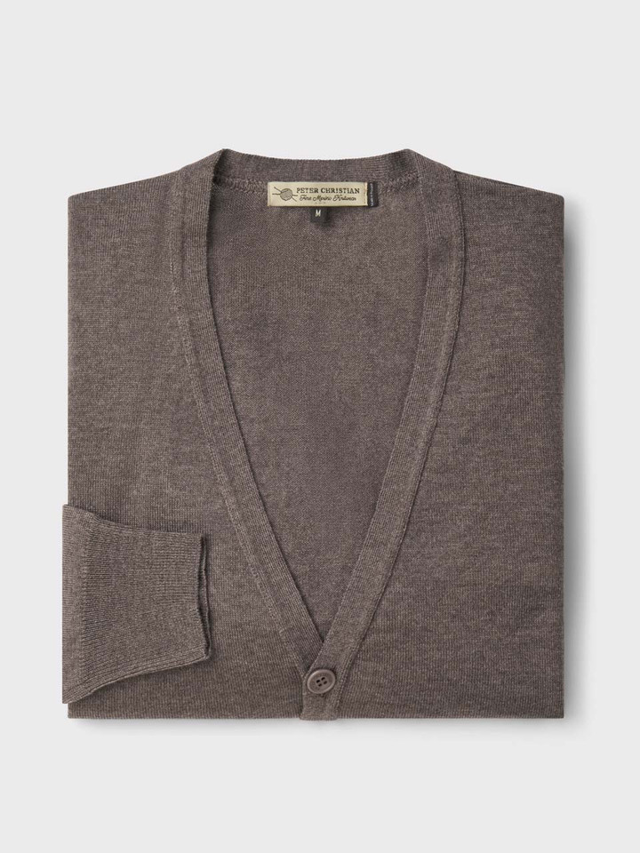 Mens Truffle Merino Cardigan Folded