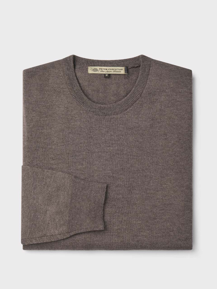 Mens Truffle Merino Crew Neck Jumper Folded