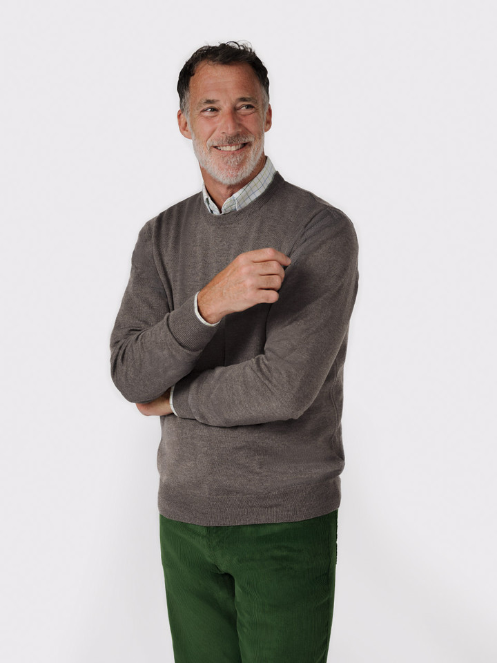 Mens Truffle Merino Crew Neck Jumper on Model