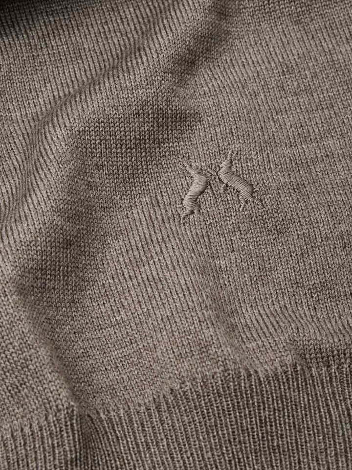Mens Truffle Merino Polo Neck Jumper Fabric
