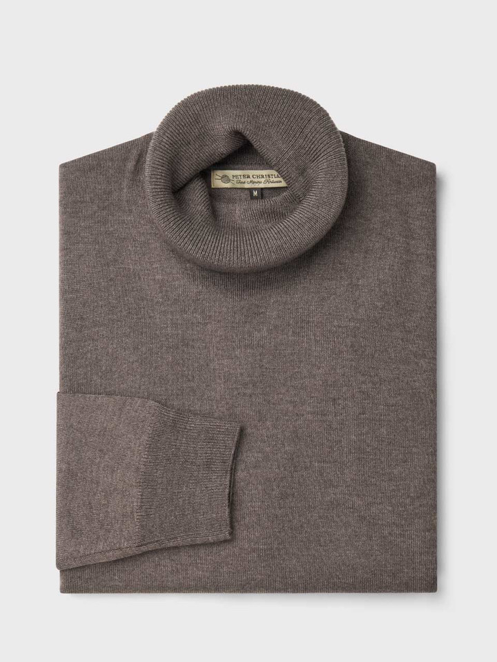 Mens Truffle Merino Polo Neck Jumper Folded
