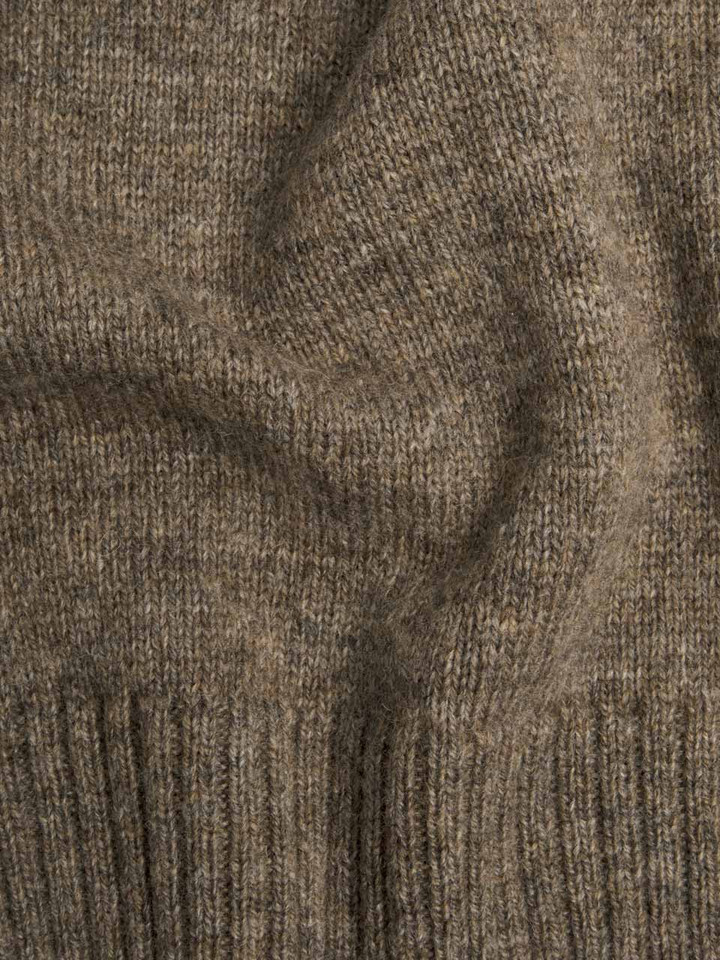 Mens Mushroom Brown Lambswool Roll Neck Jumper Fabric