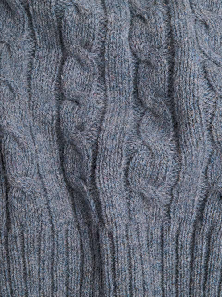 Mens Mist Blue Cable Crew Neck Jumper Fabric Swatch