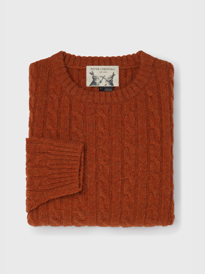 Mens Spice Cable Crew Neck Jumper Folded