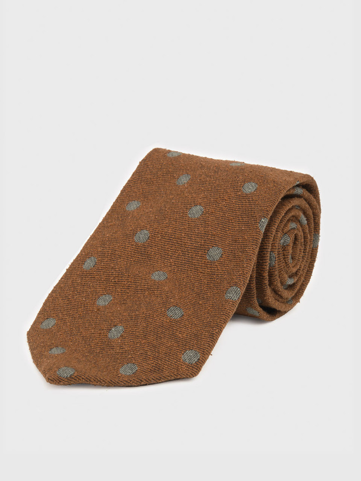 Mens Rust Textured Silk Spotted Tie Rolled