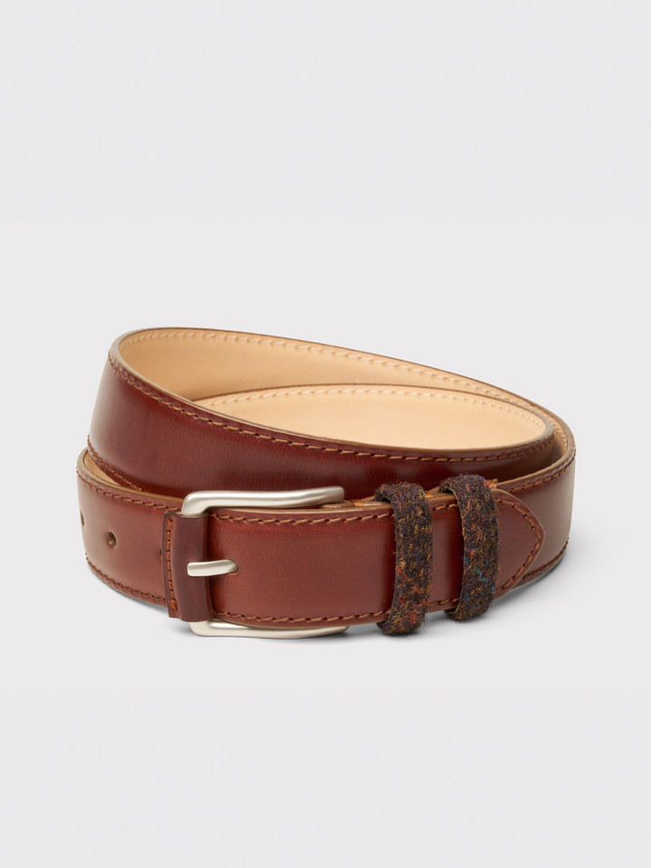 Mens Autumn Harris Tweed® Brown Leather Belt Rolled